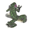 Image 4 : 18K Gold & Black Rhodium Pave Tsavorite & Red Eyes Frog Body Cocktail Ring