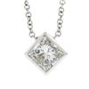 Image 2 : NEW 14k White Gold 0.59 ctw Princess Cut Bezel Diamond Solitaire Pendant Necklac