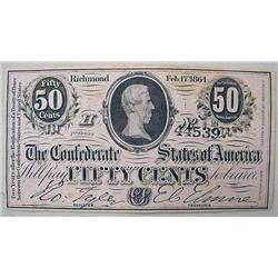 1864 CONFEDERATE STATES OF AMERICA 50 CENTS NOTE