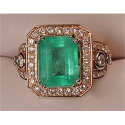 14K GOLD LADIES EMERALD AND DIAMOND RING - Comes w