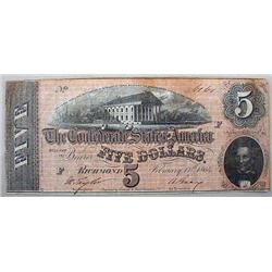 1864 CIVIL WAR CONFEDERATE STATES OF AMERICA 5 DOL