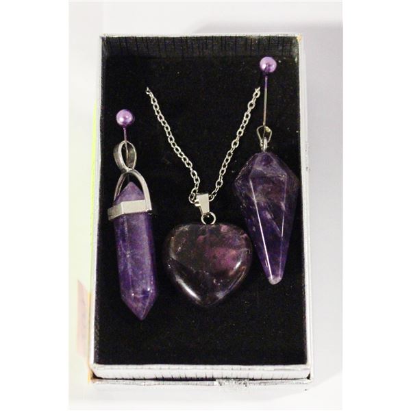AMETHYST HEART NECKLACE AND 2 PENDANTS