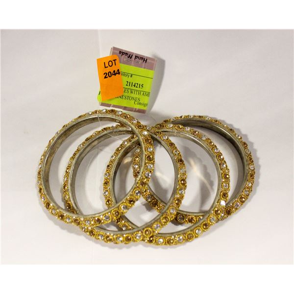 SET 4 BANGLES WITH AMBER AND WHITE RHINESTONES