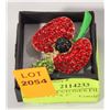 Image 1 : POPPY RHINESTONES FILLED BROOCH 1.2”X 2“