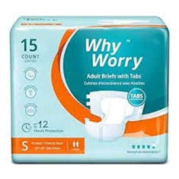 NEW W PACKAGE 15CT WHY WORRY ADULT BRIEFS W TABS