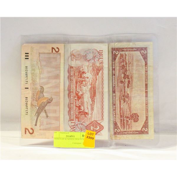 3 SERIES OF $2 NOTES 1954-1974-1996