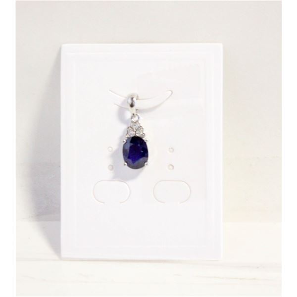 #121-NATURAL HEATED BLUE SAPPHIRE & CZ PENDANT