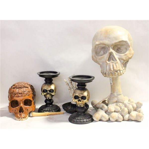 SKULL STATUES SKULL CANDLE HOLDERS AND CARVED