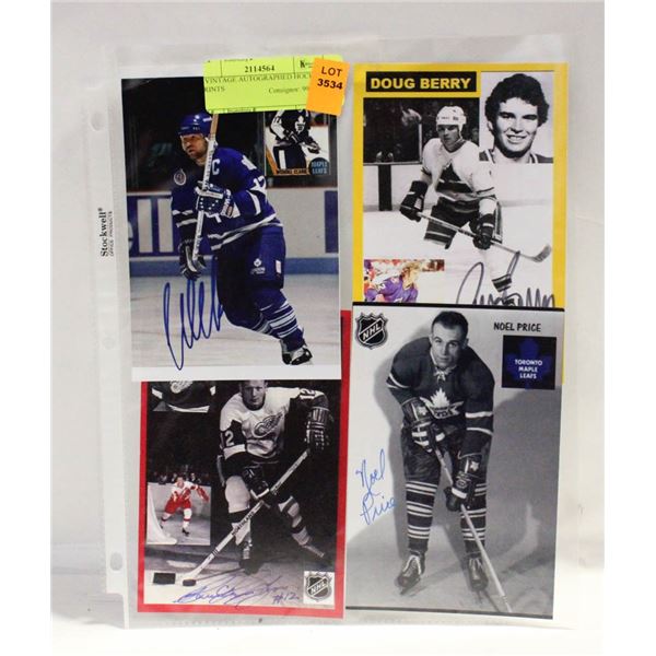 4 VINTAGE AUTOGRAPHED HOCKEY PRINTS