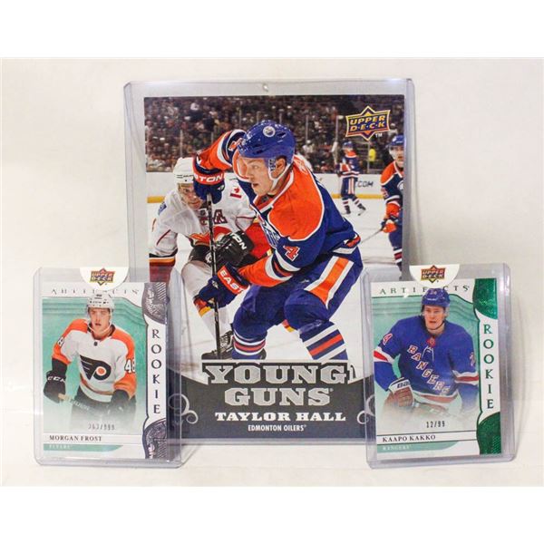 OVERSIZED HOCKEY CARD + 2 ROOKIE HOCKEY CARDS