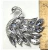 Image 1 : 8)  SILVER TONE WITH CLEAR CRYSTALS SWAN