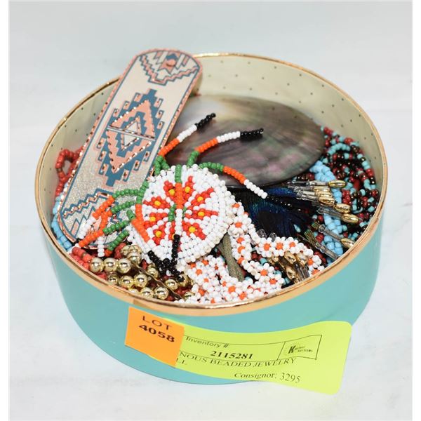 INDEGENOUS BEADED JEWELRY BOX FULL