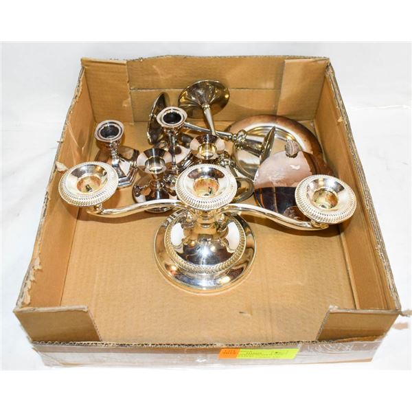 LOT OF ASSORTED SILVER PLATED CANDLE HOLDERS