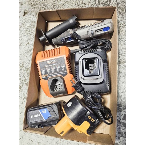 DEWALT, RIGID CHARGERS. RYOBI, HART BATTERIES