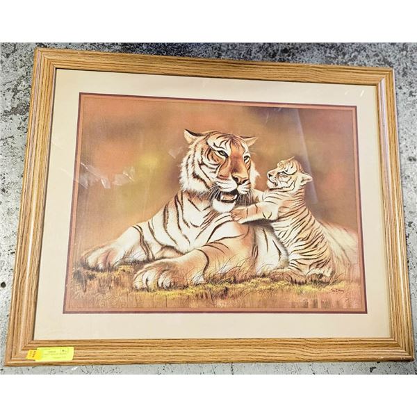 VINTAGE PRINT "BENGAL TIGER & CUB" 32 X 25"