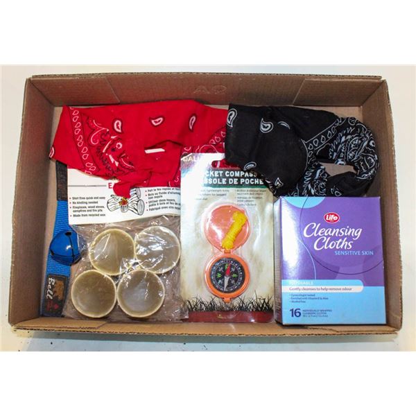 CAMPING LOT- FIRE STARTER, COMPASS, BEAR BELL,
