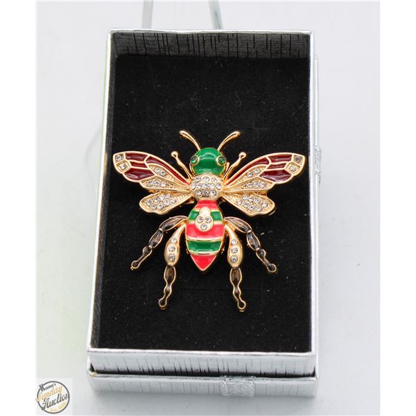 NEW BEE BROOCH WITH RHINESTONES AND ENAMEL FILLED
