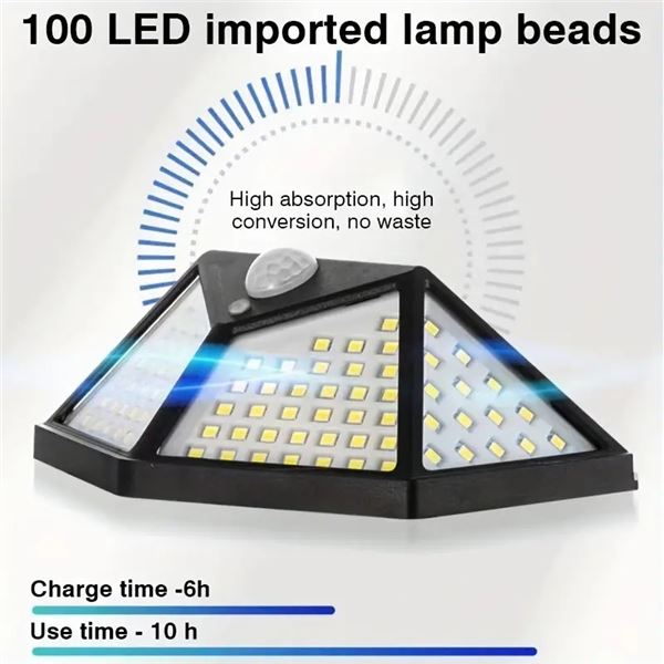 100 LED WATERPROOF WALL SENSOR LAMP SOLAR CHARGING