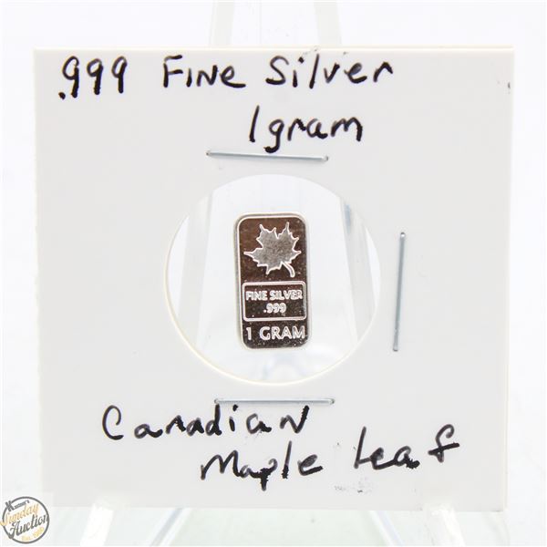 #3347-CANADIAN .999 FINE SILVER 1 GRAM BAR