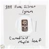 Image 1 : #3347-CANADIAN .999 FINE SILVER 1 GRAM BAR