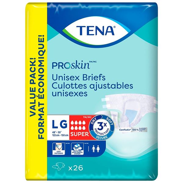 NEW 26CT TENA PRO SKIN UNISEX BRIEFS LARGE