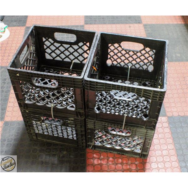 BUNDLE OF 4 HEAVY DUTY BLACK CRATES,