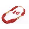 Image 1 : Coral Seed Bead Necklace & Earring Set.