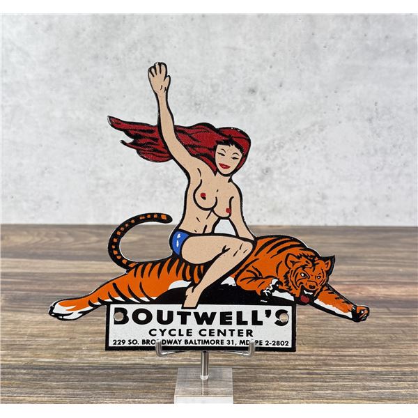 Porcelain Boutwells Cycle Center Naked Lady Sign