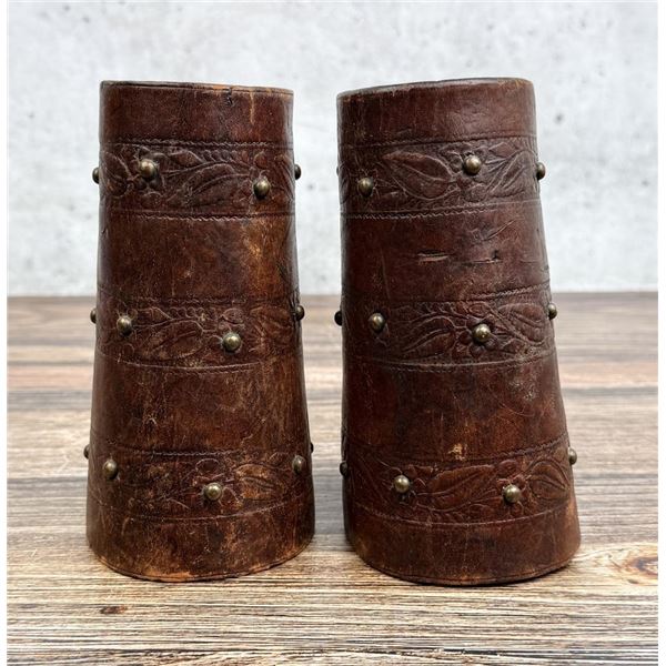Antique Tooled Studded Leather Cowboy Cuffs