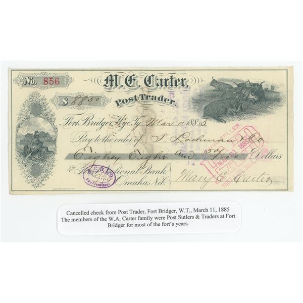 Mary Carter Fort Bridger Wyoming Territory Check