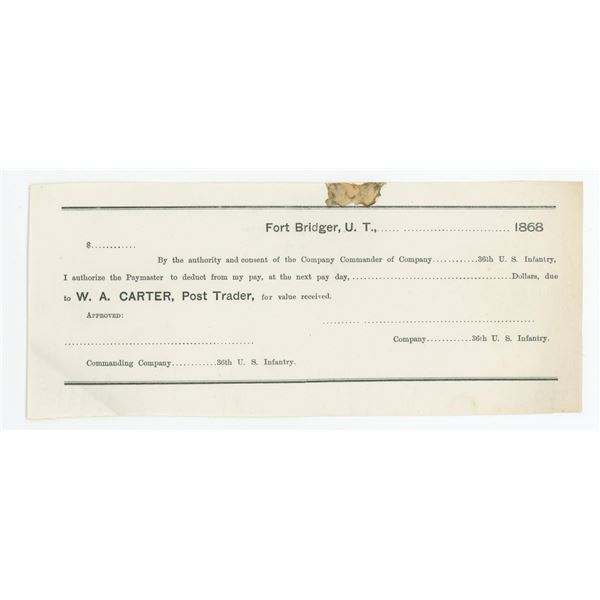 Fort Bridger Utah Territory Unused Credit Voucher