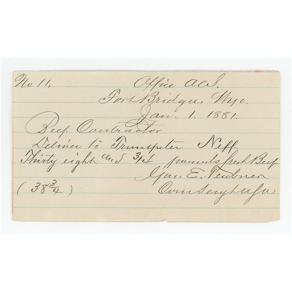 Fort Bridger Wyoming Territory Beef Order