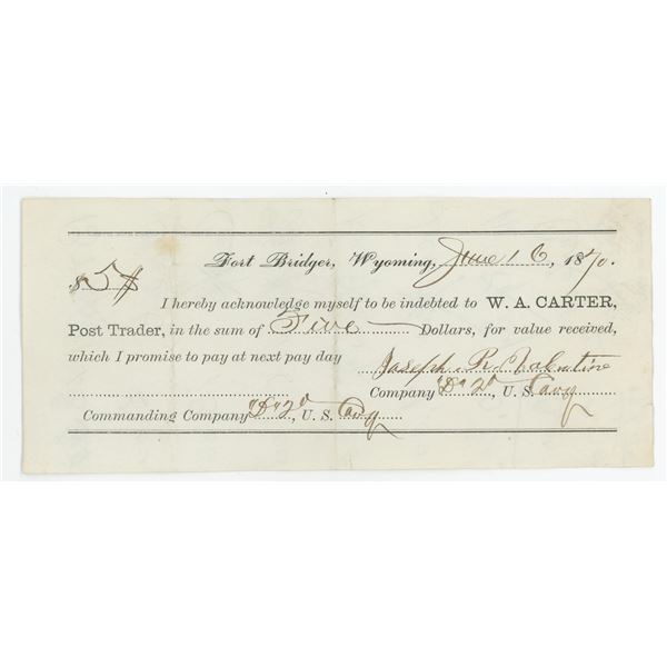 1870 Fort Bridger Wyoming Territory Pay Day Note