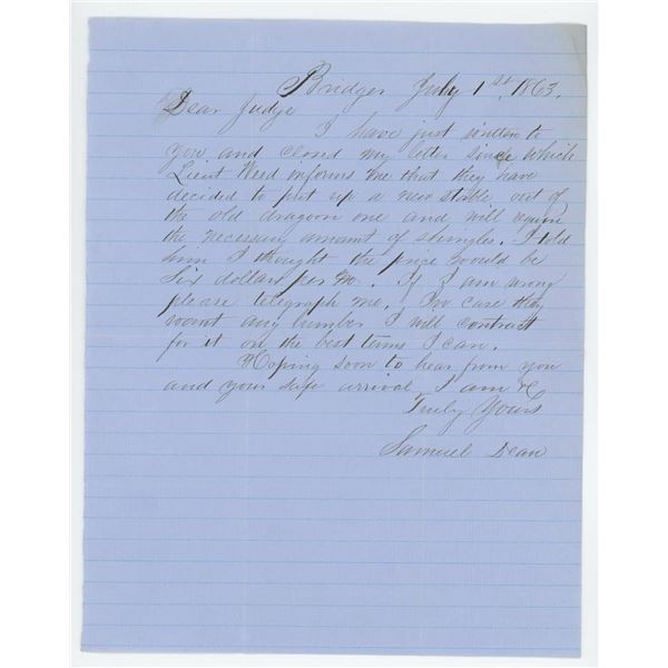 1863 Fort Bridger Utah Territory Letter