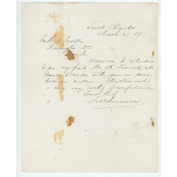 1867 Letter Of Introduction To WA Carter