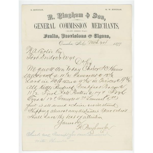 1877 Omaha Nebraska Merchant Letterhead