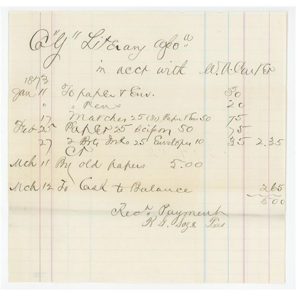Fort Bridger Wyoming Territory Account Ledger