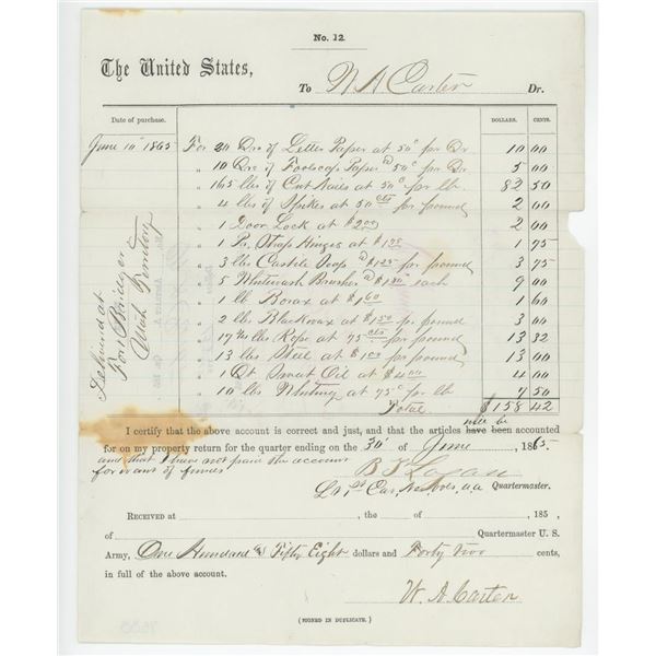 1865 US Army Ledger Fort Bridger Wyoming