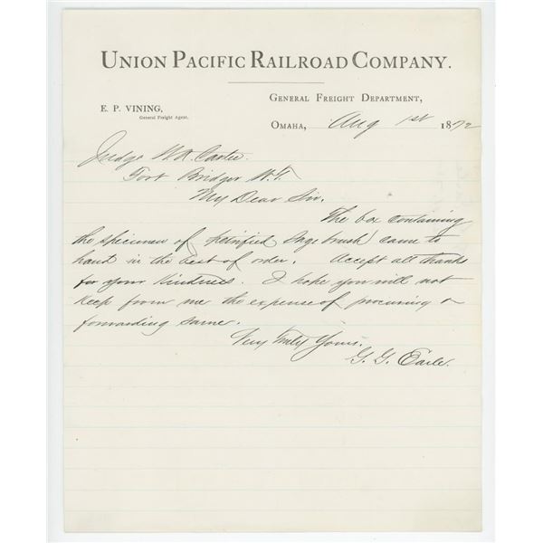 1872 Union Pacific Railroad Letterhead