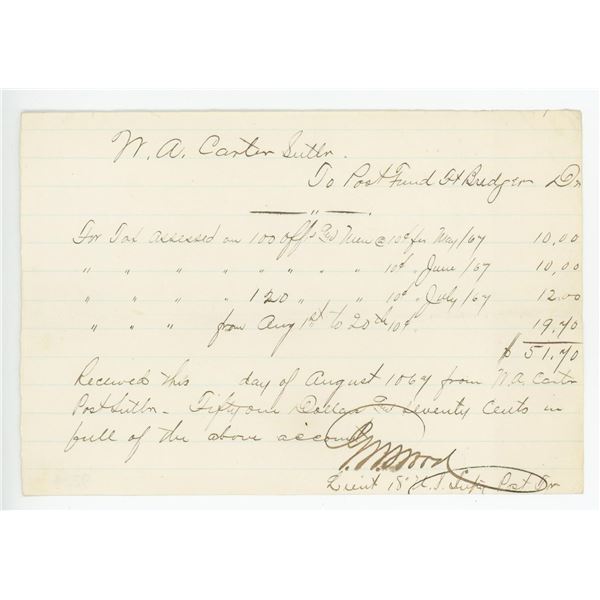 1867 Fort Bridger Utah Territory Tax Receipt