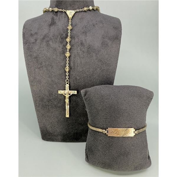 Sterling Silver Rosary and ID Bracelet