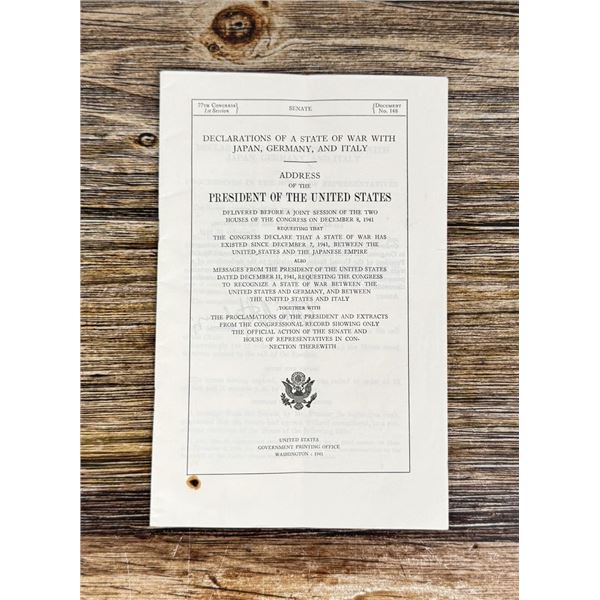 Declaration of War With Axis Powers 1941