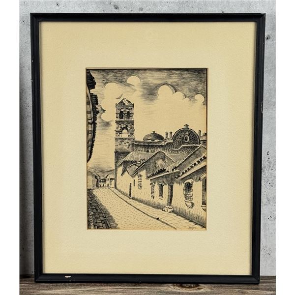 A Andia Sucre Bolivia Pen and Ink Drawing