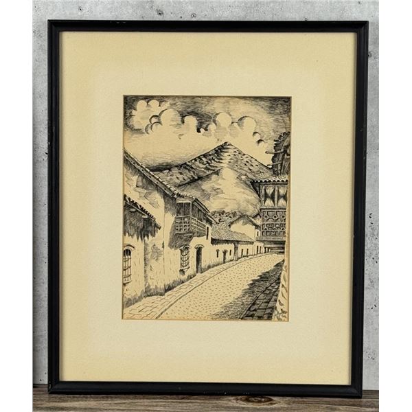 A Andia Sucre Bolivia Pen and Ink Drawing