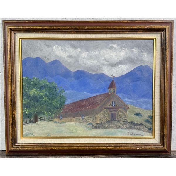 B Brown Santa Fe Mission Oil Painting