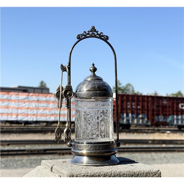 Victorian Silver Plate Glass Pickle Caster