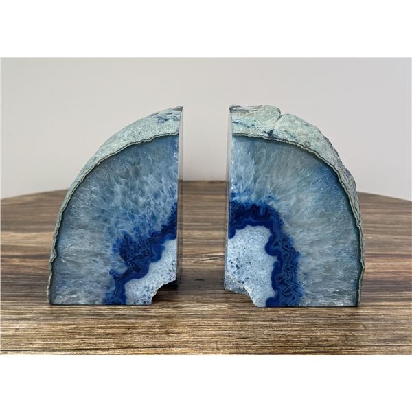Polished Blue Agate Geode Bookends
