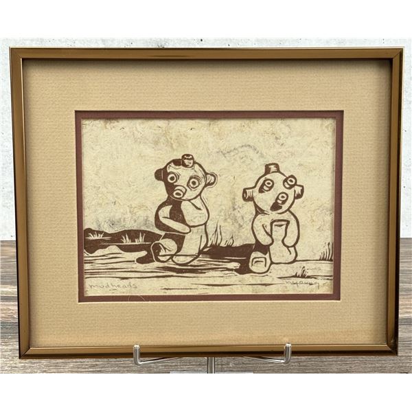 N. Young Mudheads Southwestern Woodblock Print