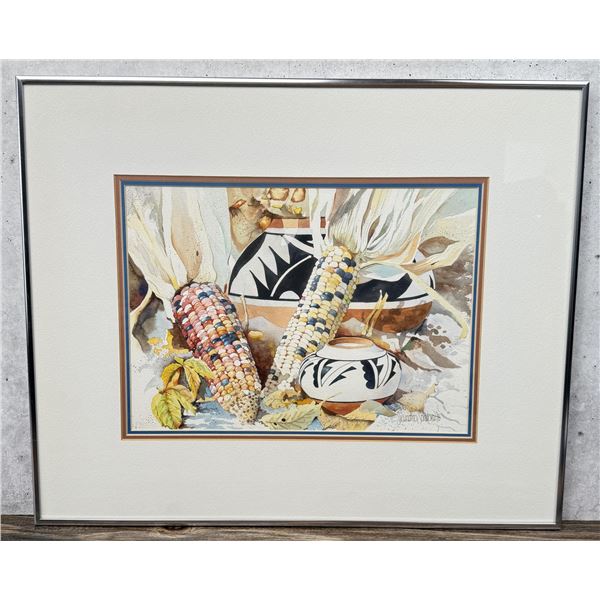 Secundino Sandoval Maize and Pots Watercolor