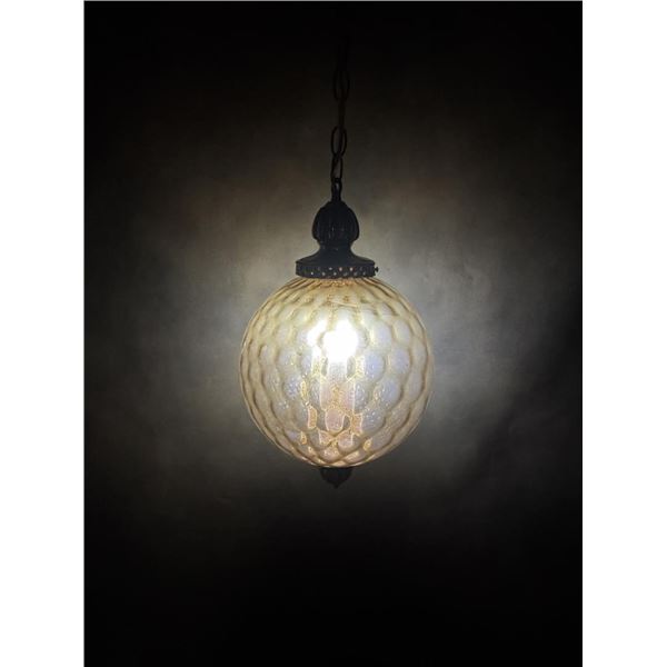 Mid Century Modern Amber Glass Swag Ball Lamp
